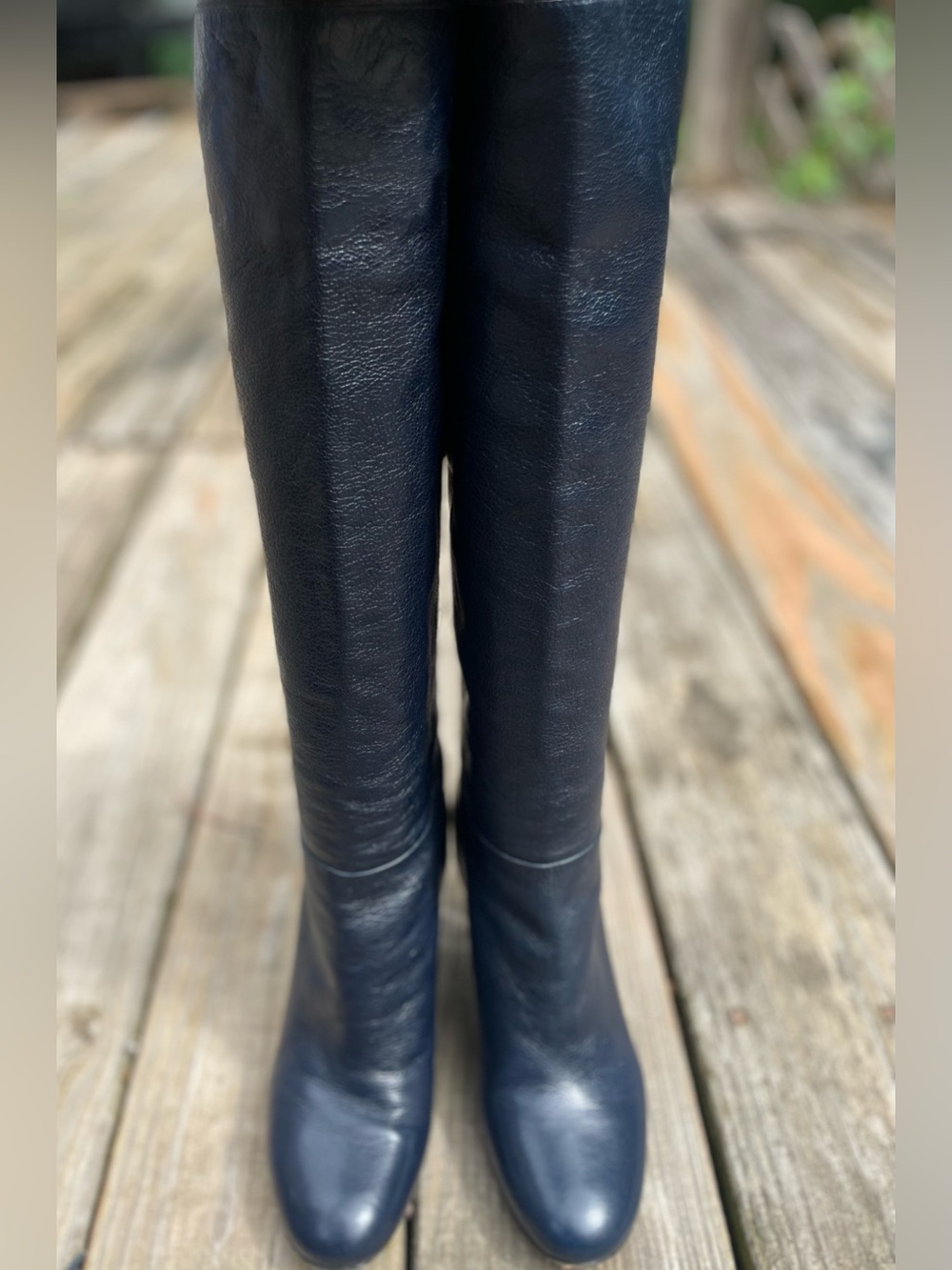 Via Spiga Navy Leather Mid-Calf Wedge Boots